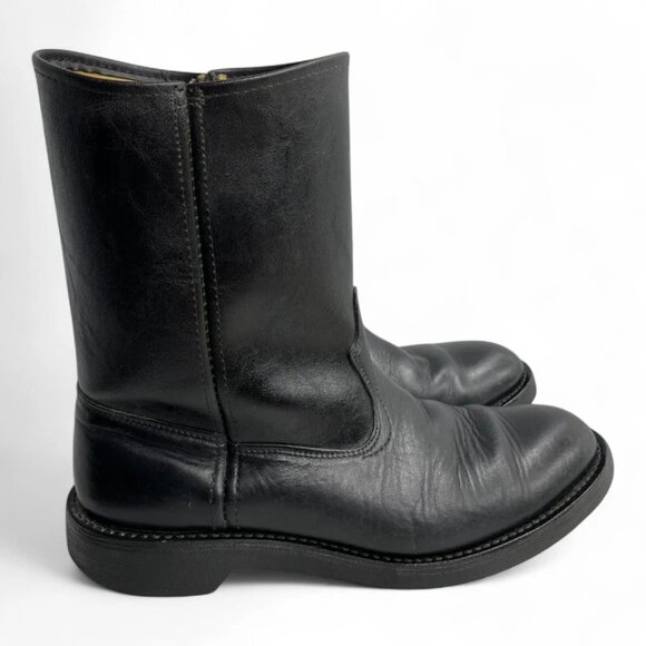 Vintage Kinney Leather Roper Black Biker Cowboy Western Work Boots Men's 9 EE - Picture 1 of 13